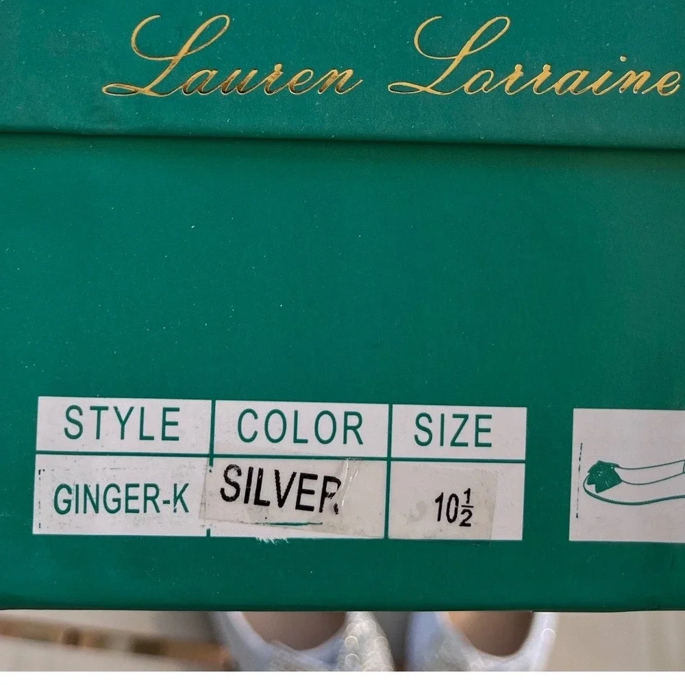 Lauren‎ Lorraine Silver Glitter Rhinestone Bow Ballet Flats Kids Size 10.5 NWB
